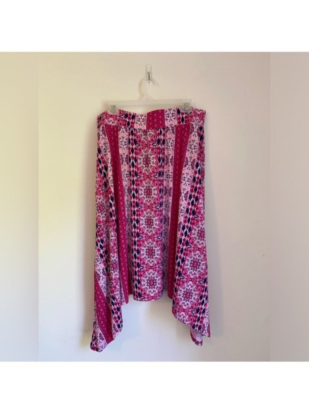New! New Directions Pink Patterned Midi-Skirt Handkerchief Hem Size L - Picture 3 of 10